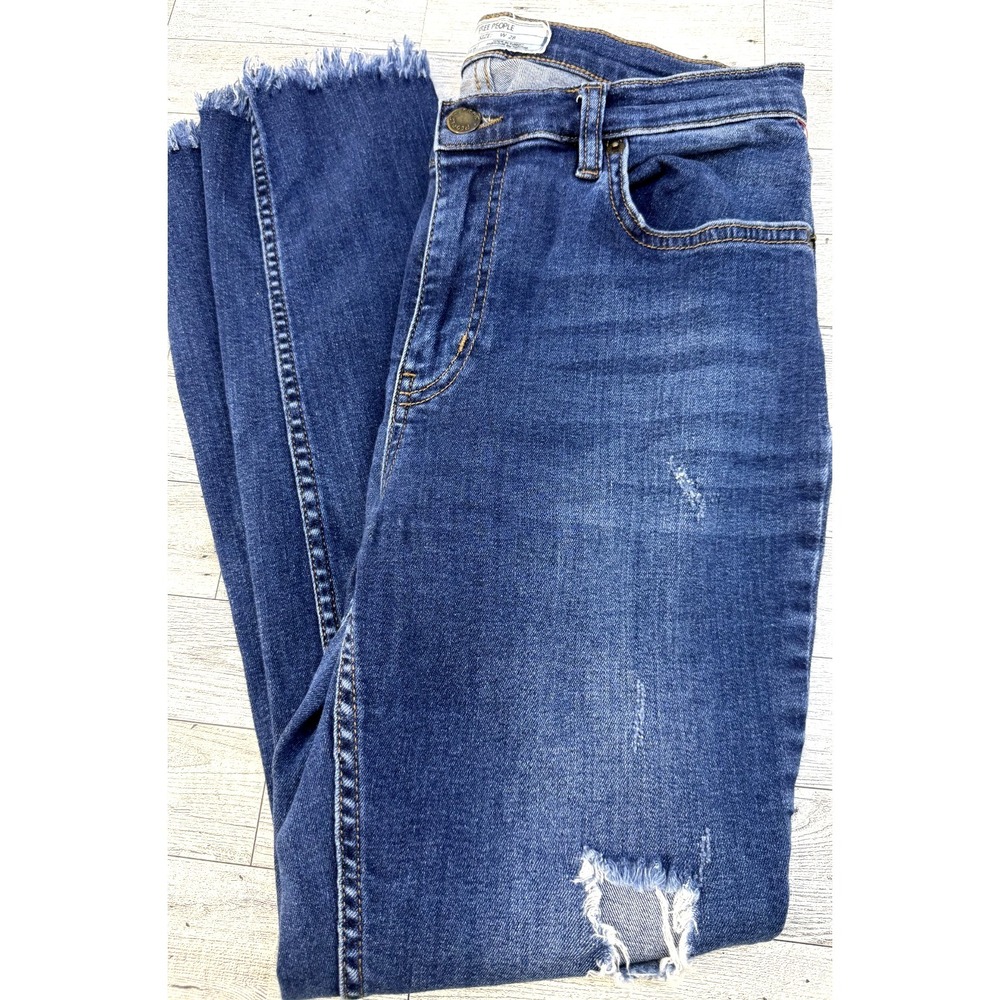 Free People Jeans Raw Straight Hem High Rise W28 Blue‎ Distressed 61502-16515125